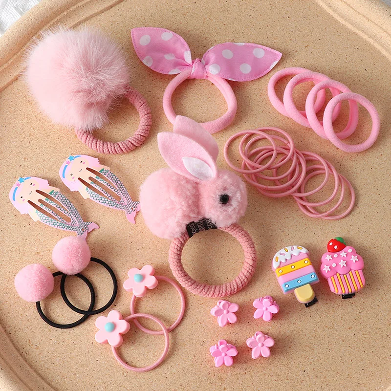 30Pcs Children Hair Clip Hair Bands Set Girls Rabbit Headwear Rubber Band Elastic Hair Accessories Hair Band Hairpin Headdress