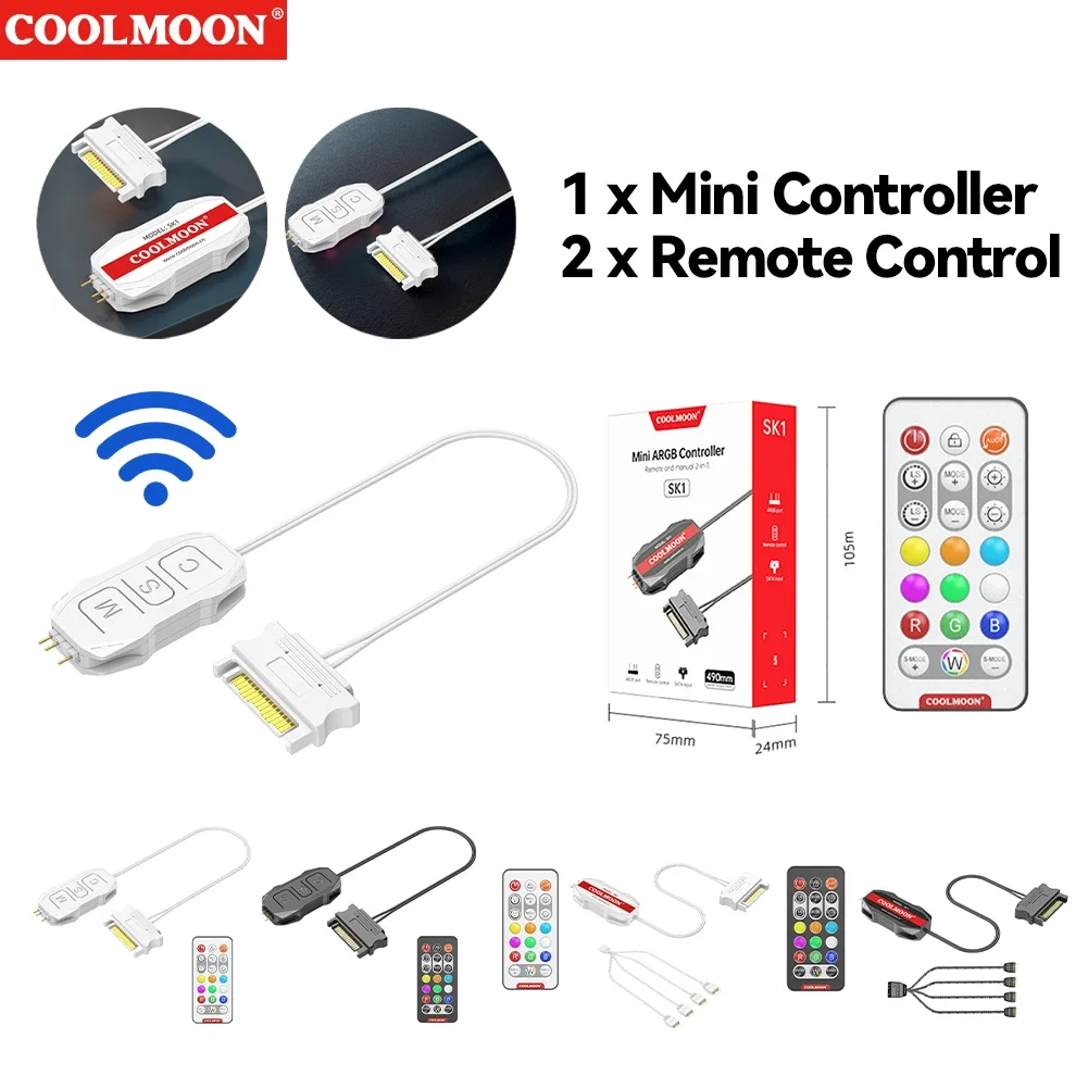 ARGB Controller Cable 5V 3 Pin 3Pin To SATA ARGB Mini Controller HUB Adapter RGB Remote Controller for PC Fan Light Strip