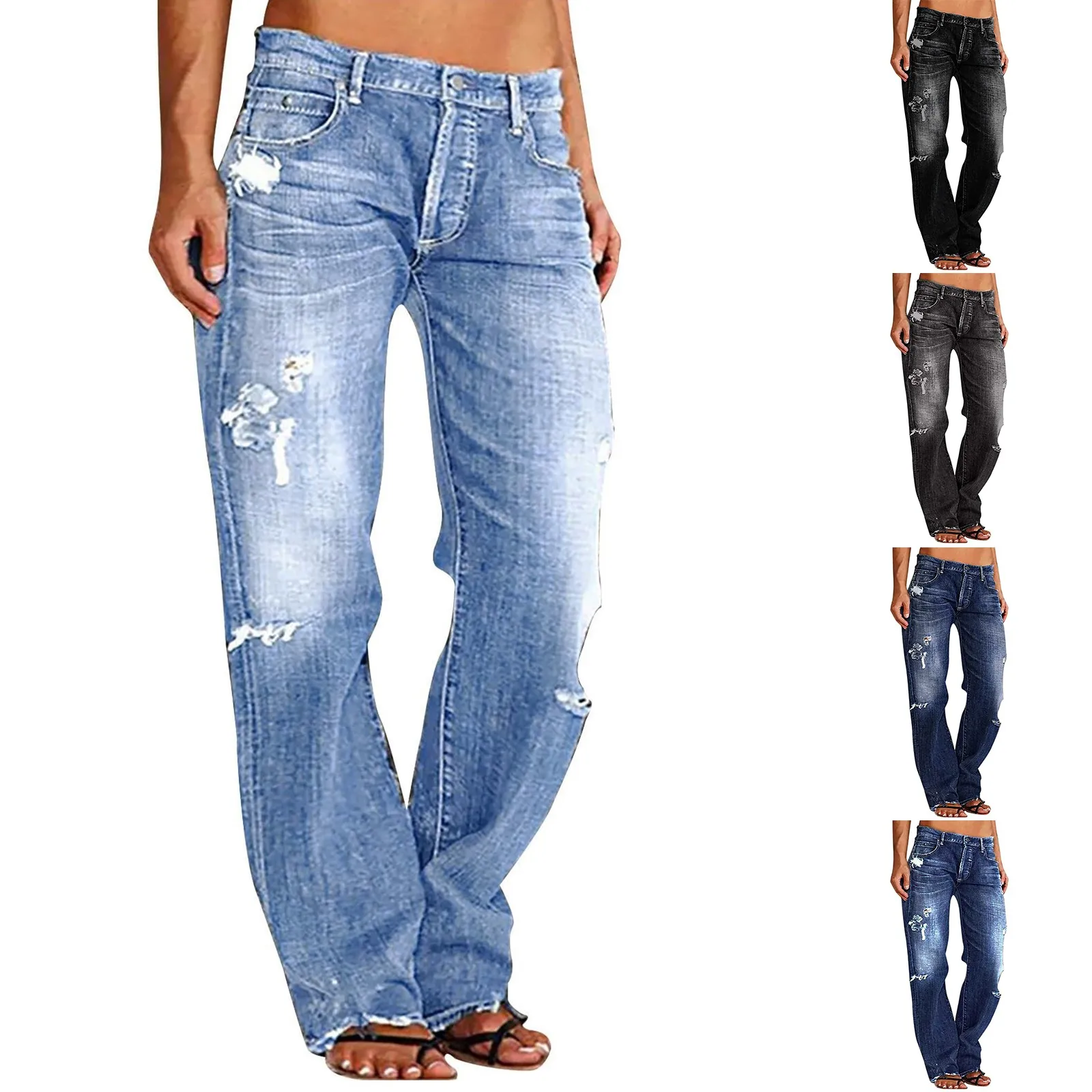 موضة جينز طويل فضفاض عالي الخصر جيوب بسحاب أنثى 2025 نمط الشارع الأمريكي الرجعية كل مباراة الدينيم السراويل #1