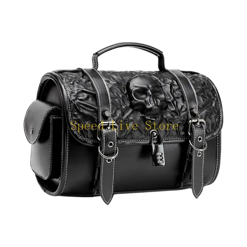 

547C Motorcycle Saddlebag with Skull Detailing Small Size Tool Storage PU Leather Construction for Bikers & Road Trips