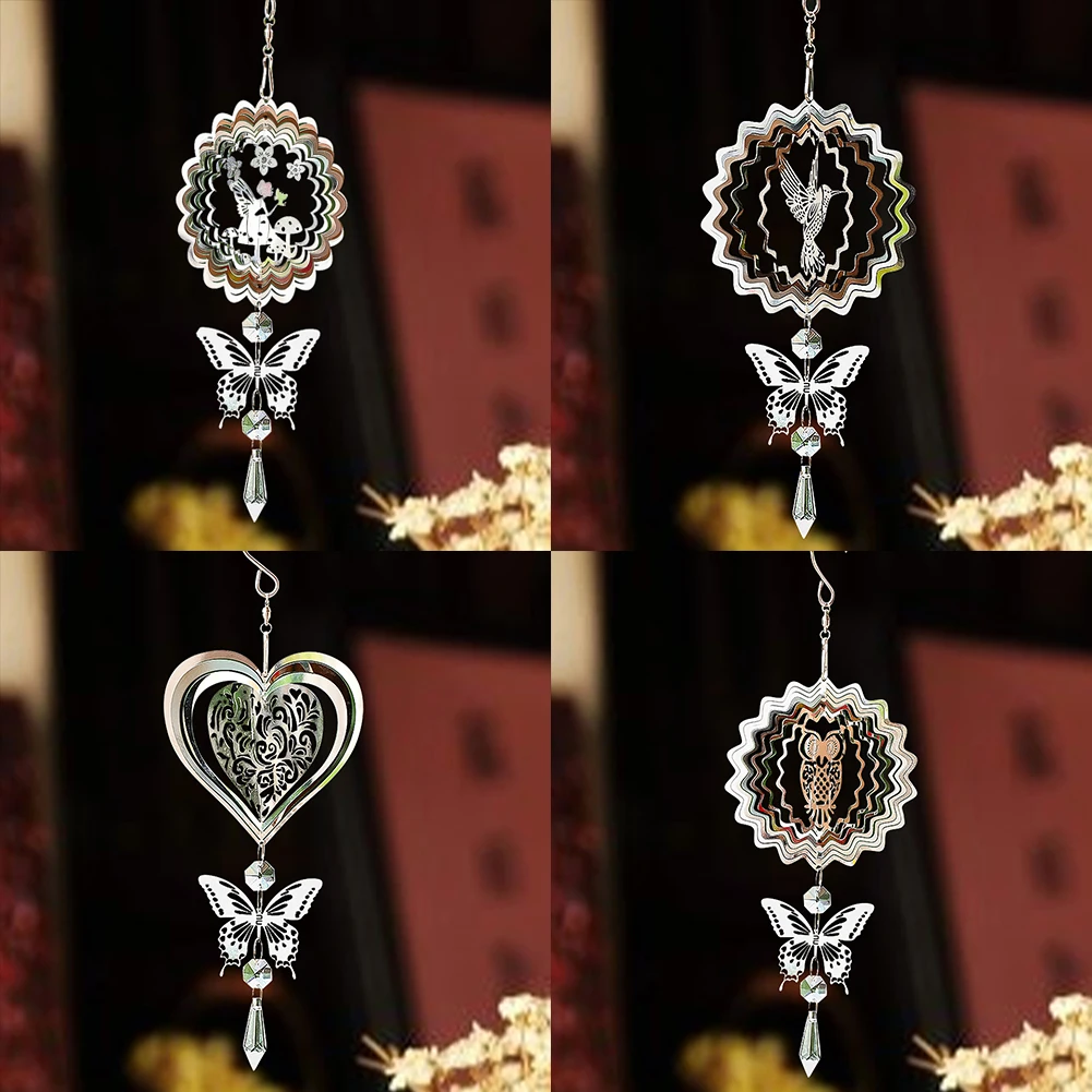 Kinetic Wind Spinner Crystal Suncatcher Hanging 3D Wind Chimes Glass Pendant Mirror Reflective Bird Deterrent Garden Yard Decor - view 2