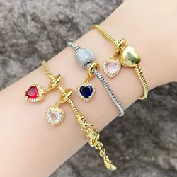 FLOLA Small Clear Crystal Heart Charms DIY Bracelets for Women Gold Plated Jewelry Friends Gifts brta55