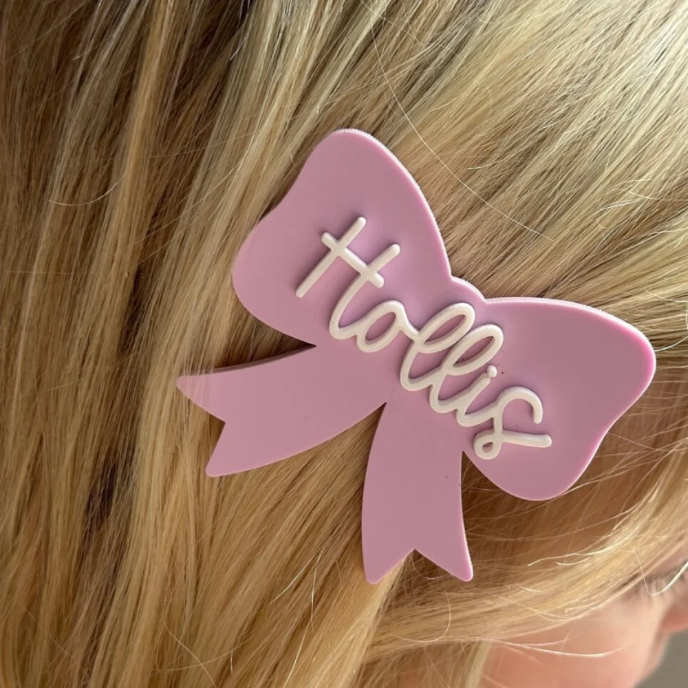 LeeChee Bow Customized Double-layer Name Hair Clip Butterfly Personalized Girl Birthday Party Christmas Gift