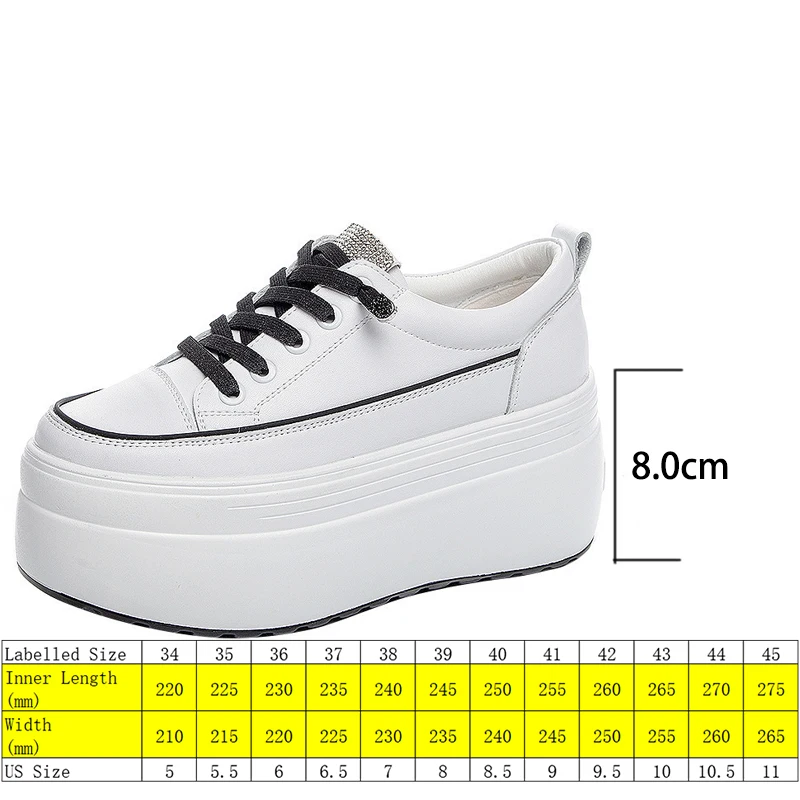 Fujin 8cm White Genuine Leather Platform Heel Women Flats Shoes Comfortable Casual Creepers Chunky Sneaker Summer Shoes Women