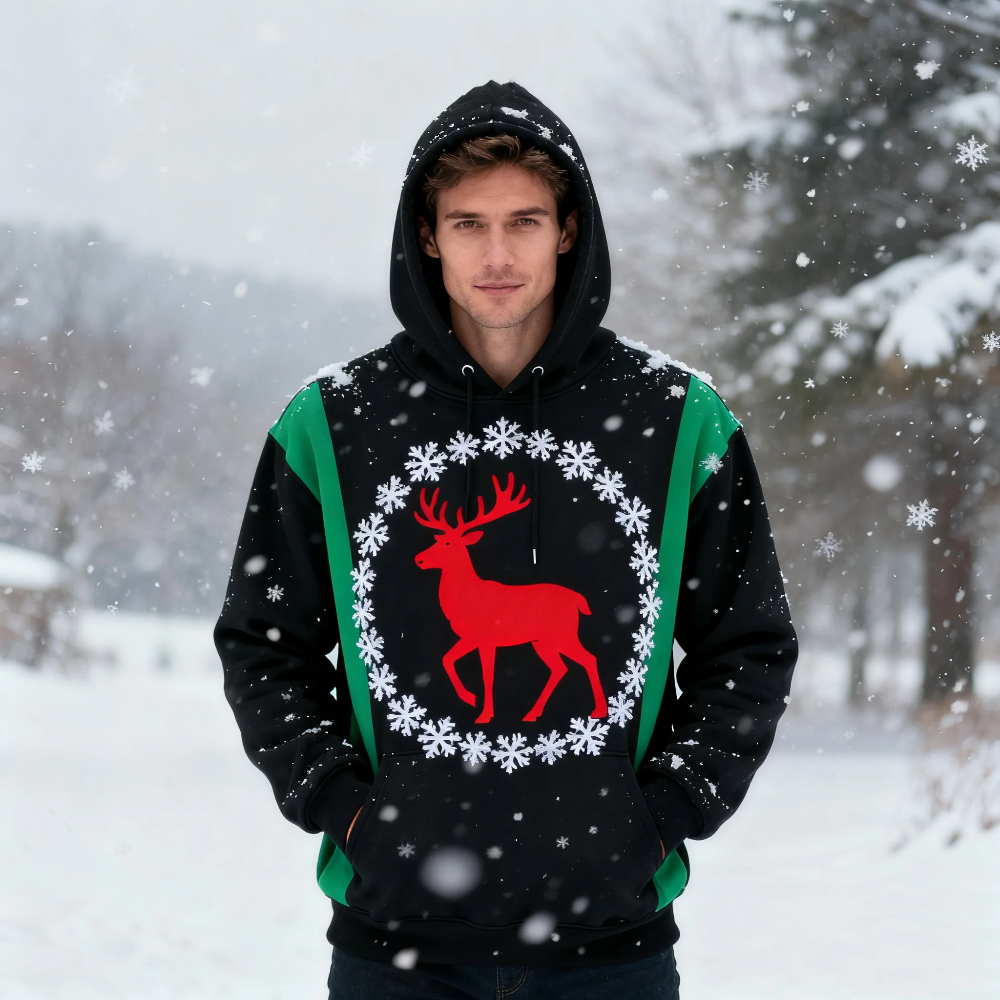 

Funny 3D Christmas Reindeer Printed Hoodies For Men Outdoor Street Oversized Sweatshirts Autumn Winter Fashion Pullover Clothing