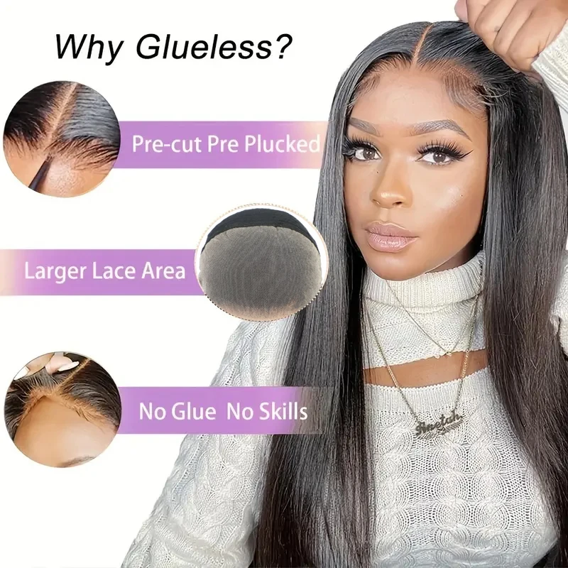 13x4 Glueless Wig Human Hair Ready To Wear Straight Pre-Cut Lace Front Human Hair Wig For Women Wear Go Closure Glueless Wigs