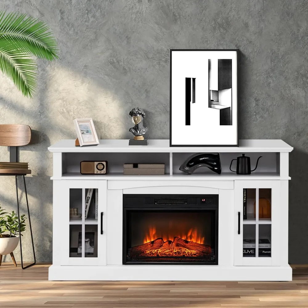65 Electric Fireplace TV Stand with 1400W Heater, Remote Control, 6H Timer, 3-Level Flame Settings