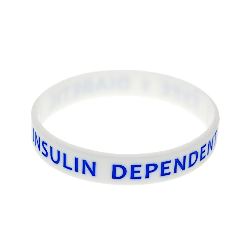 50 Stück Typ 1 Diabetiker, insulindependente Silikon-Gummi-Armbänder, medizinische ID-Armbänder, weiß – Detail 6