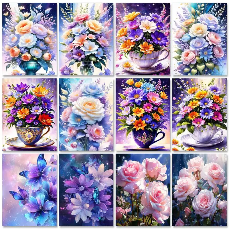 

RUOPOTY Painting By Numbers For Adults Starter Kit Flowers Modern Picture On Numbers Diy Crafts For Home Decors With Frame