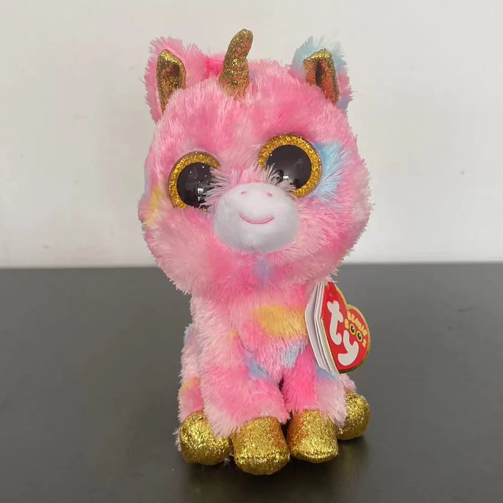 Ty Beanie Boos Brinquedo de pelúcia Fantasia O Unicórnio Rosa Boneca Animal Anime Coleção