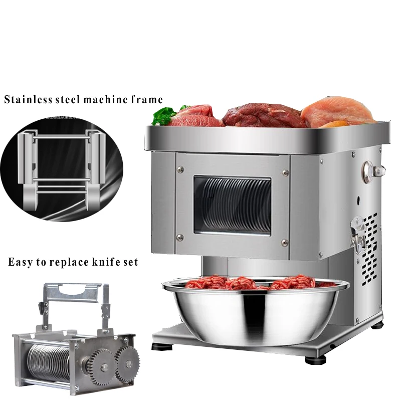 220V/110V Commercial Meat Slicer 304 Stainless Steel Pork Beef Shredding Dicing Machine With Replaceable Knives