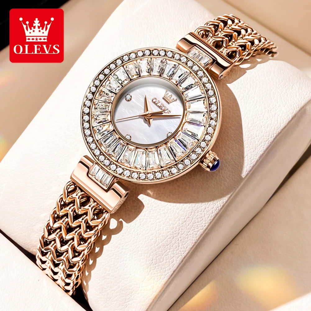 OLEVS Luxury Brand Lady Quartz Watch Waterproof Elegant Stainless Steel Strap Women\'s Watches Diamond Dial Original Wristwatch