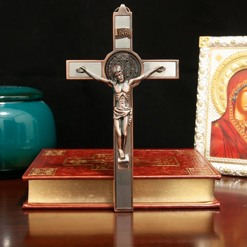 HTISOK Katholische Kirche Jesus-Statue Kreuz Wanddekoration Heimdekoration Legierungsmaterial Handgehaltenes Gebetskreuz – Detail 5