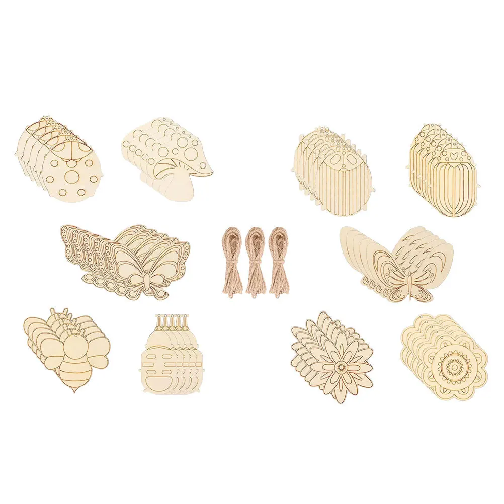 Juego de 60 recortes láser de madera, rodajas sin terminar para manualidades Diy, suministros para manualidades, astillas de madera en blanco, recortes de madera de Graffiti, manualidades Diy