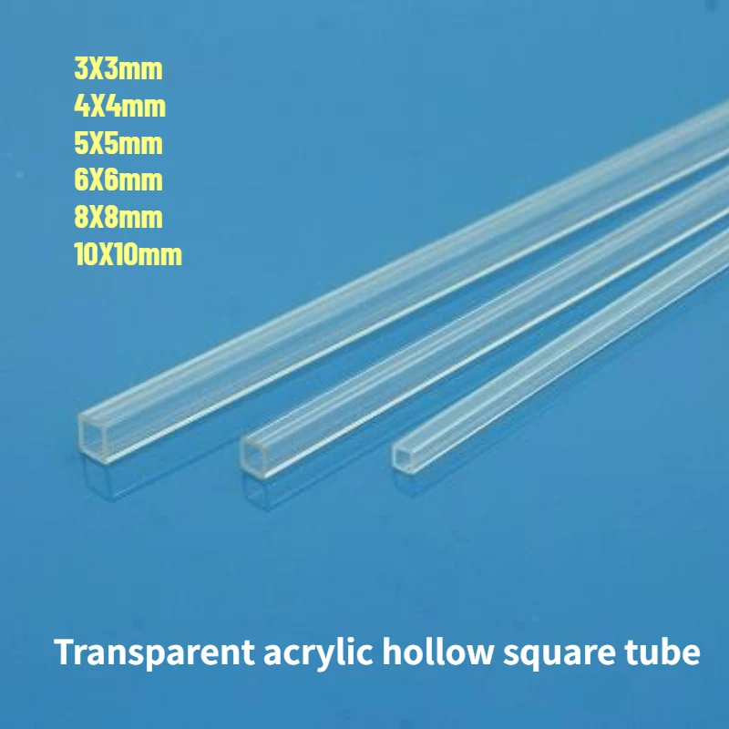 2/5pcs Length 200mm Transparent Acrylic Square Pipe Hollow Duct Transparent Plexiglass Tube PMMA Quartet Cantal 3X3mm-10X10mm