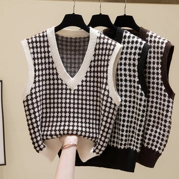 여성용 V넥 회색 스웨터 조끼, 프레피 스타일, 가을 대학 빈티지, 부드러운 점퍼, 심플한 올 매치, 세련된 레저 크롭 탑 