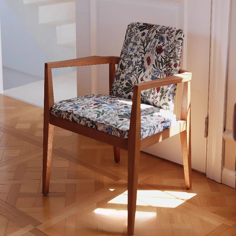 

Vine retro jacquard sofa chair living room teak solid wood back chair soft bag dining chair