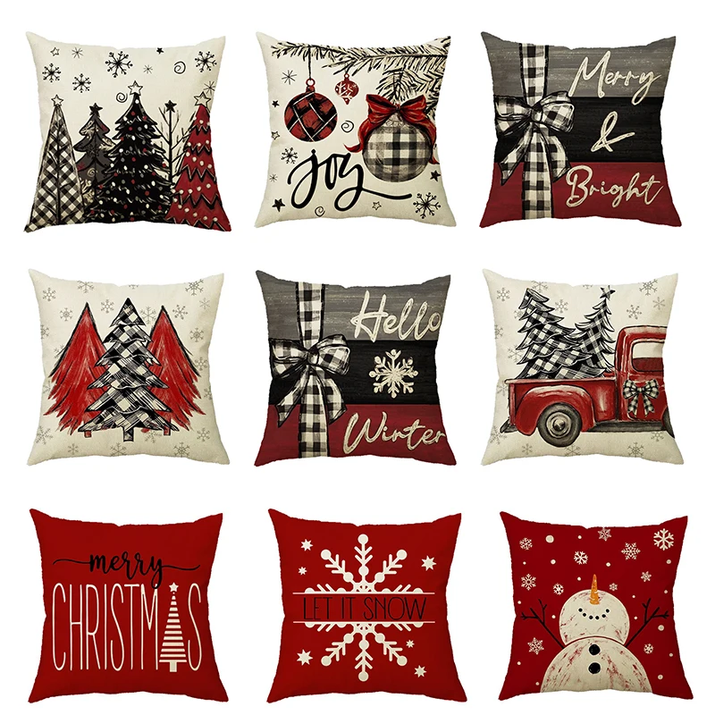 

45x45cm Merry Christmas Snowflake Red Deer Linen Decorative Pillowcase Cushion Case Family Sofa Cushion Cover cushion cover