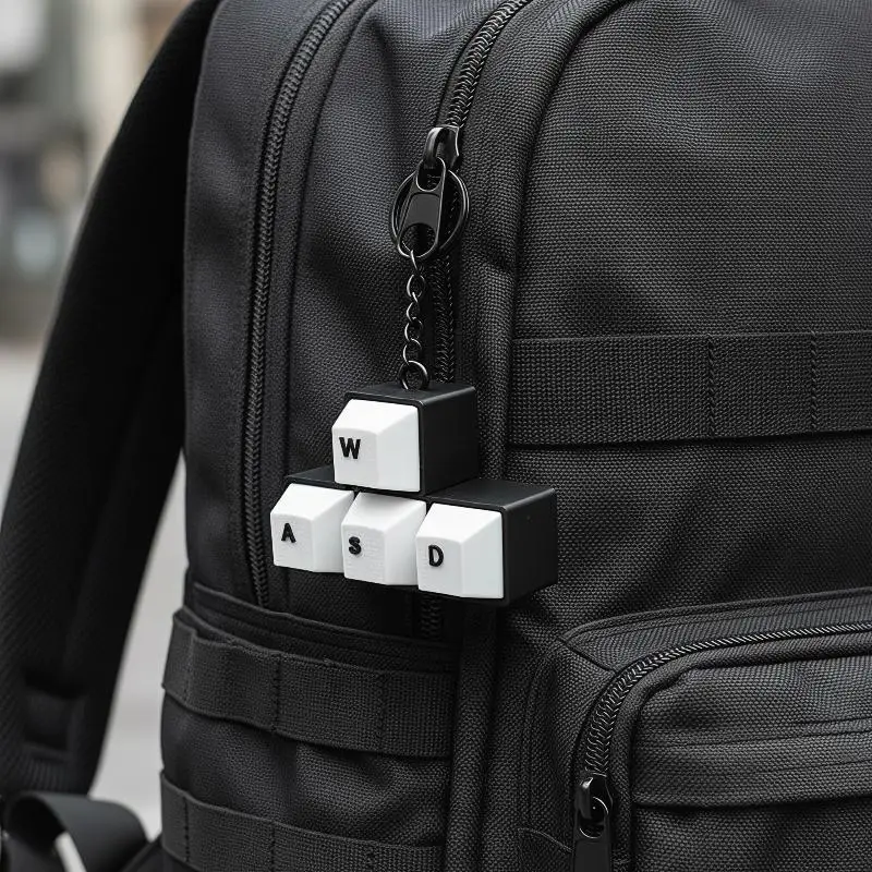 3D Printed WASD Keyboard Clicker Keychain Mini Fidget Clicker Toy Mechanical Switch Stress Relief Keyring Portable EDC Gaming Gi