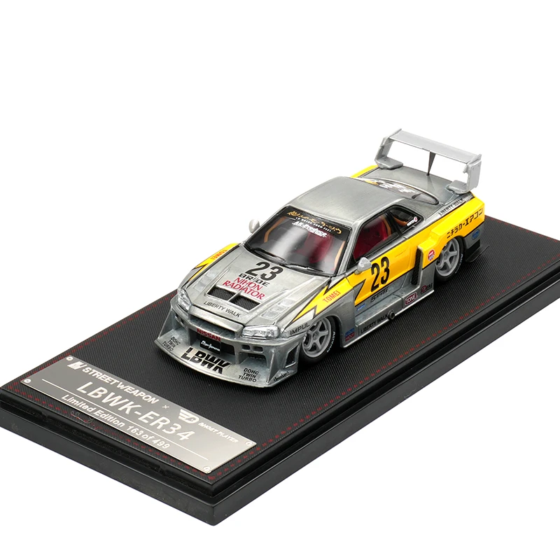 SW In Stock 1:64 LBWK GTR ER34 Silhouette Green Camouflage Opened Hood Diecast Car Model Collection Toys