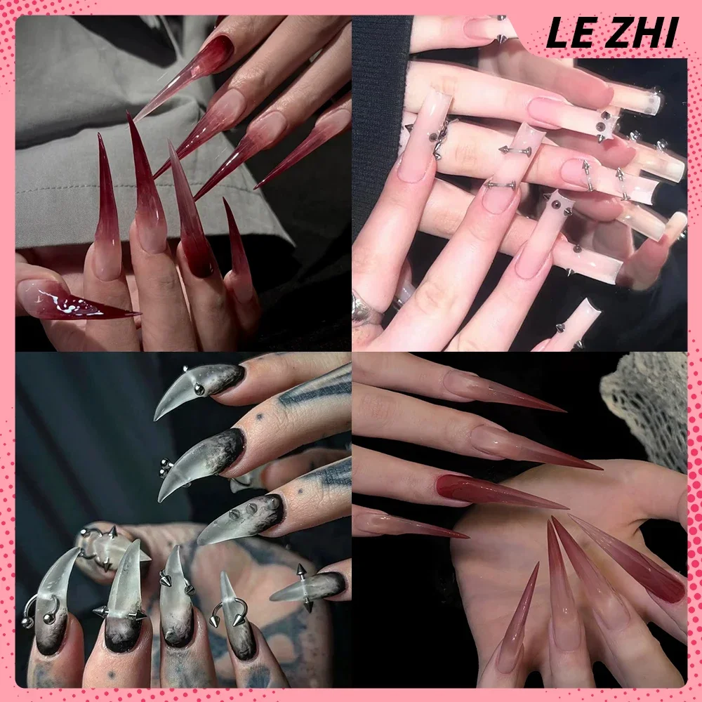 

Y2K Handmade Colorful Gradients Extra Long Dragon Claw Full Cover Nails Glittering Sequined Diamond Wearable Press On Nail