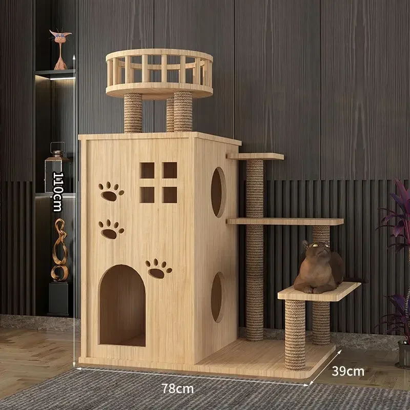 Solid Wood Climbing Frame Nest Villa Tree One Cat House Climbing Post Cat Castle Indoor Household Tree for Cat New