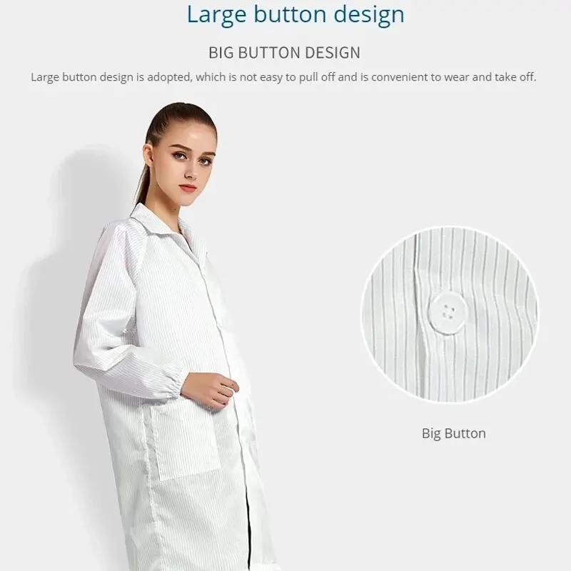 Antistatic Lab Coat Coveralls Long-sleeved Lapel Button Striped Dustless Protective Purification Clothing