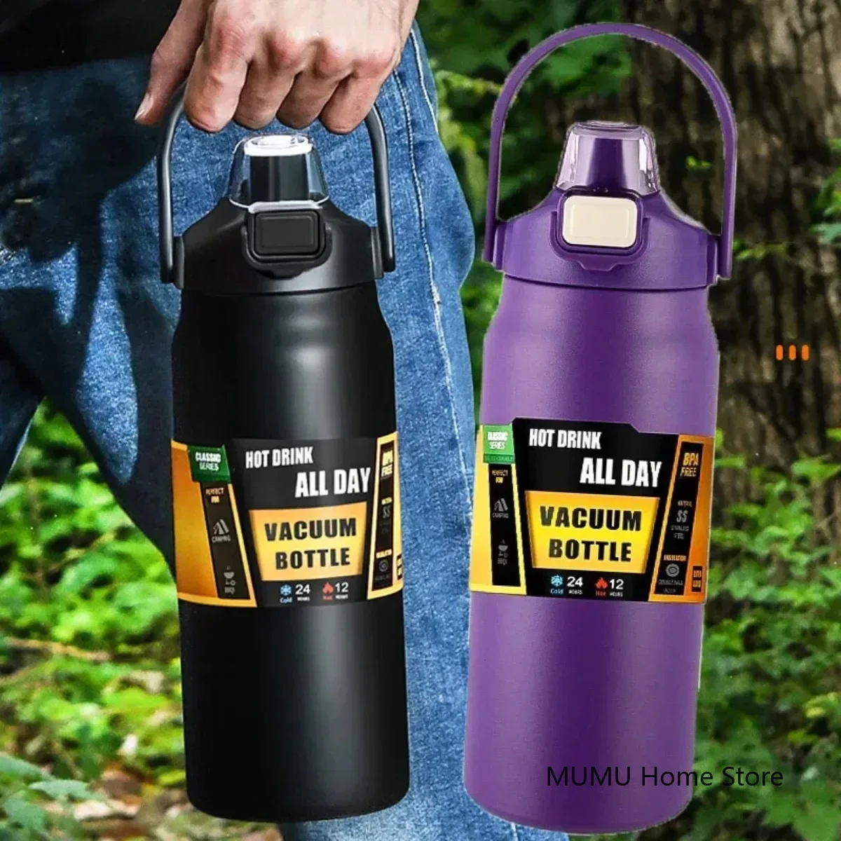 800/1000/1200ML Stainless Steel Thermos Mug Keeps Cold and Heat High Capacity Thermos Bottle Outdoor Sports Insulated Water Cup