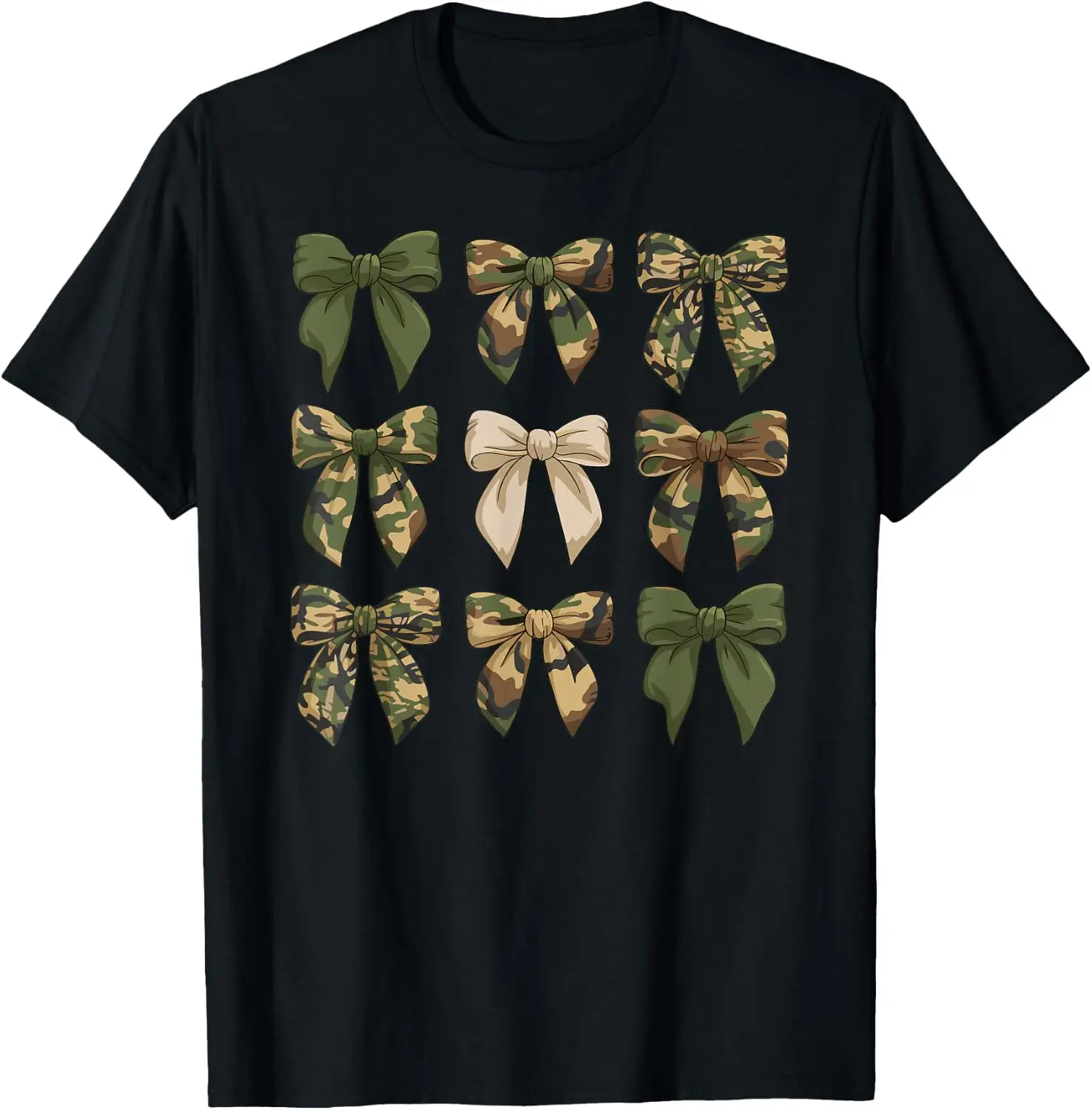 Camouflage Old Camo Bow Cute Country Hunting Women Girl T-Shirt 100% Cotton Trendy Y2K Short-Sleeve Tee-Soft, Quick-Drying,