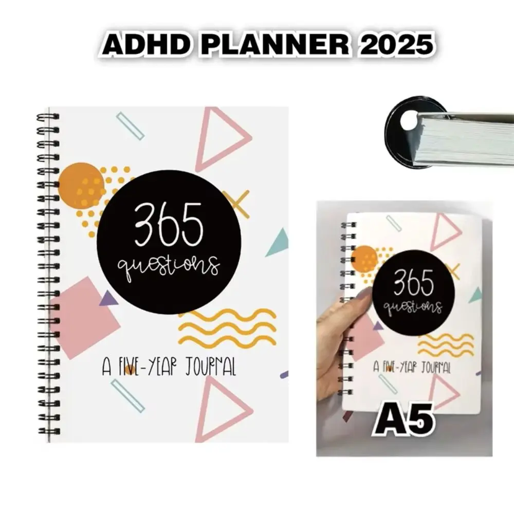 365 Questions Five-Year Daily Notebook ADHD Helper Self-Discovery Schedules Notebooks 365 Conversation Starters Waterproof Cover