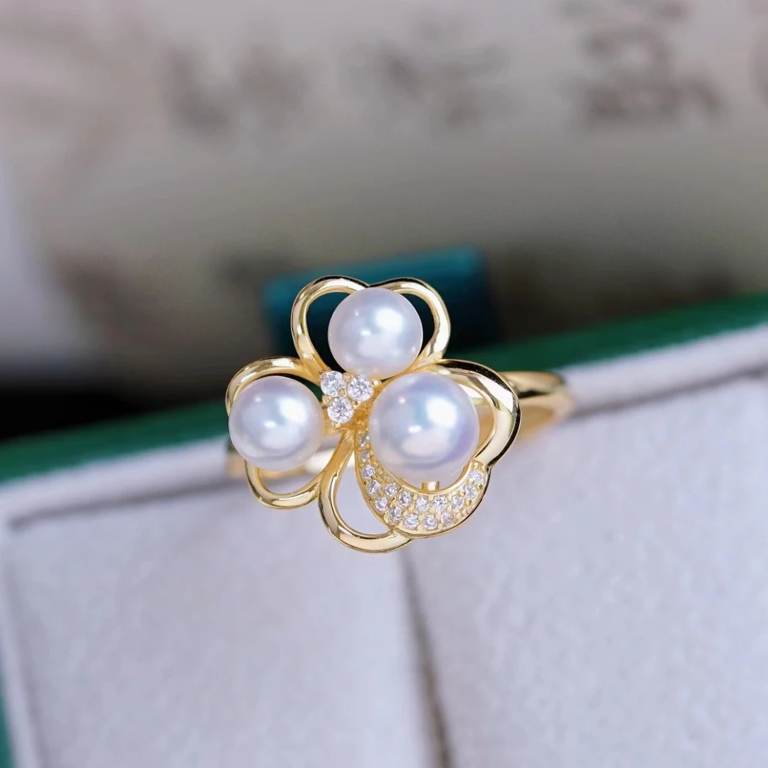 

Heart Flower 925 Sterling Silver Adjustable Finger Ring Base Settings Findings Parts Fittings Accessories for 5-6mm Pearls