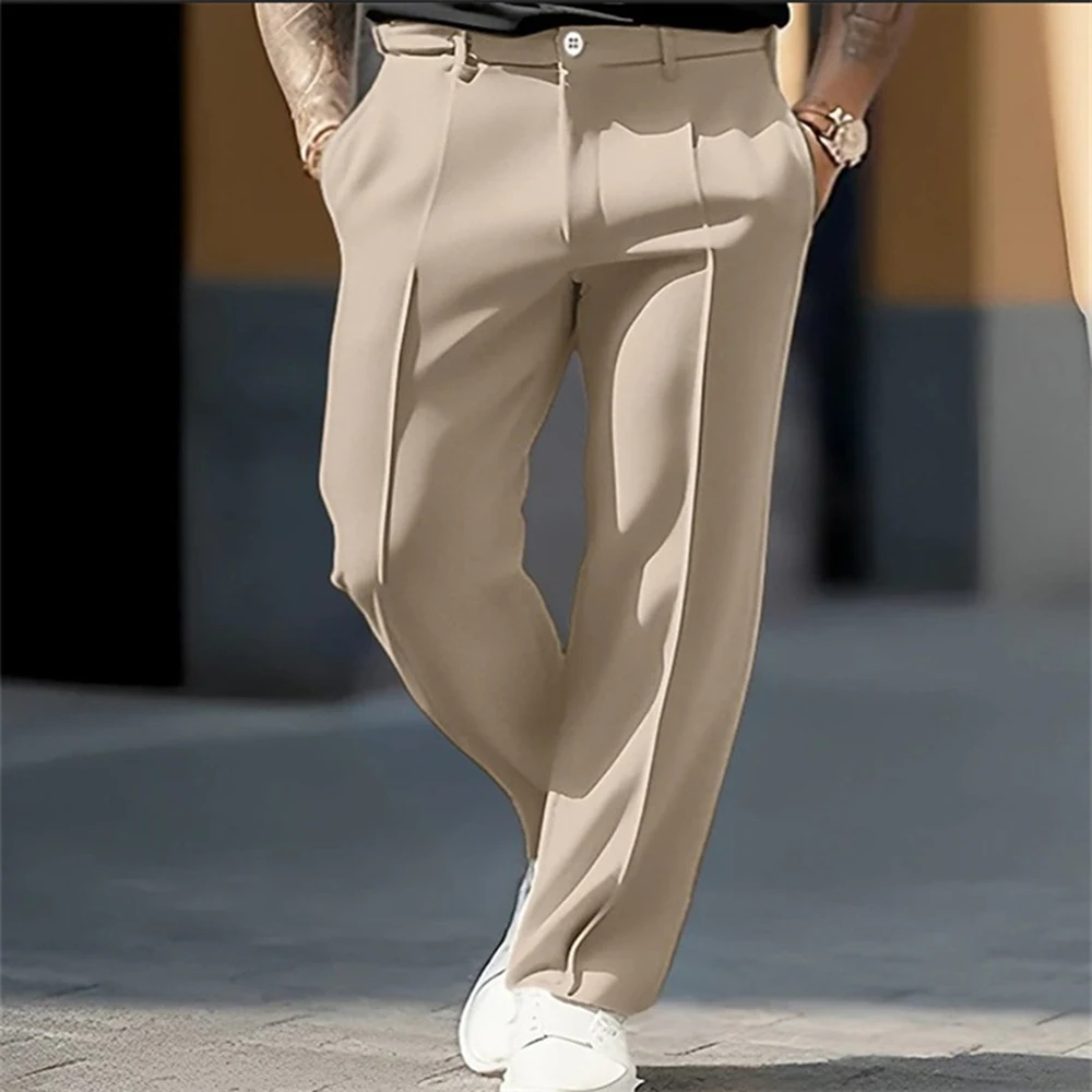 Mens Trousers British Style Commuter Casual Pants Fashion Business Solid Color Trendy Daily Straight Pants Men'S Clothing 2024