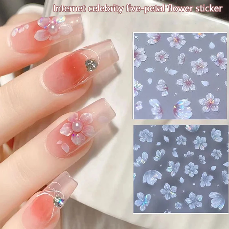 1 Pc 3D Hand Drawn Nail Decals Nail Stickers Flower Star Nail Accessories Nail Supplies DIY Adhesive Stickers