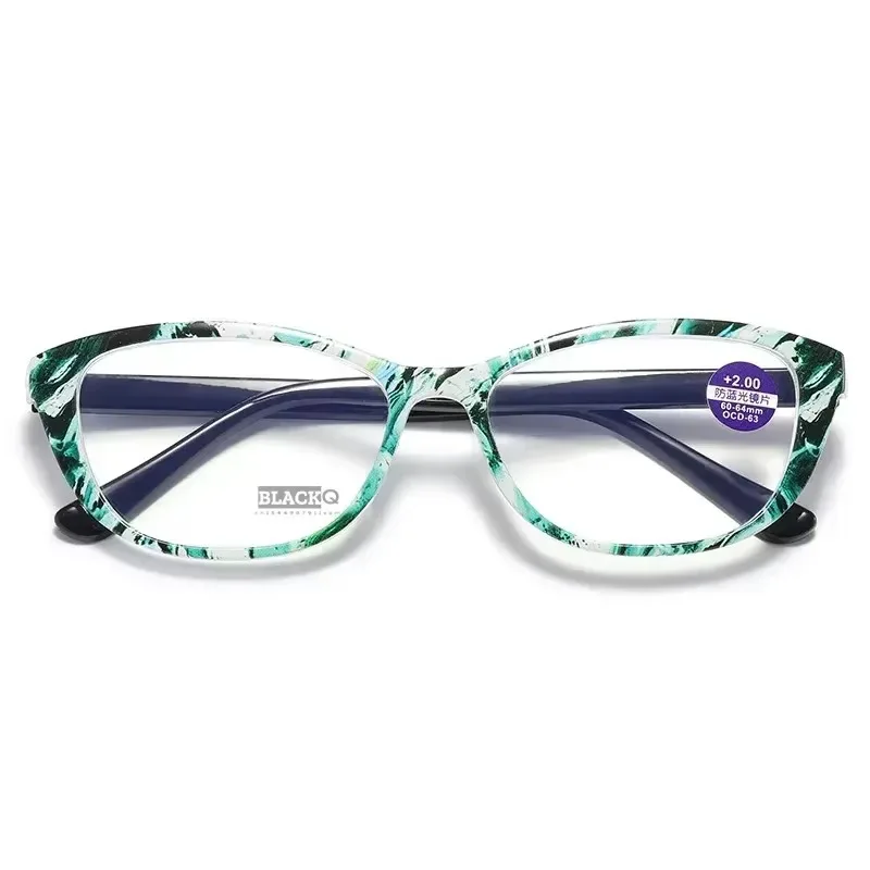 Gafas de lectura antiluz azul para mujer, lentes de lectura con montura impresa de tendencia, protección ocular, gafas para presbicia + 1,0 a + 4,0