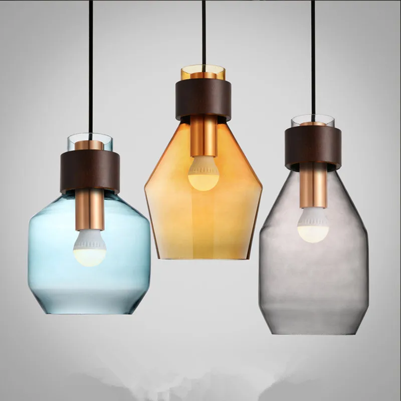 

Industrial vintage chandeliers designer nordic glass lamp for Restaurant Bedroom stained glass Home Deco bedside tables light