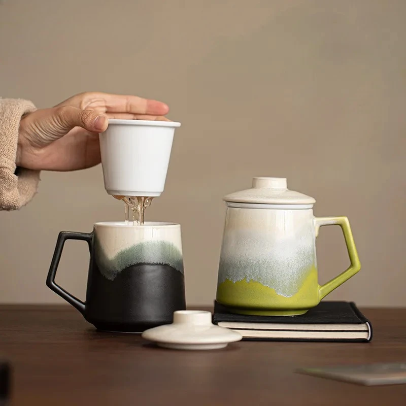 

Керамическая чашка-заварник 380 мл с градиентной окраской и фильтром, винтажная кружка для чая с инфузером, офисная чашка для воды