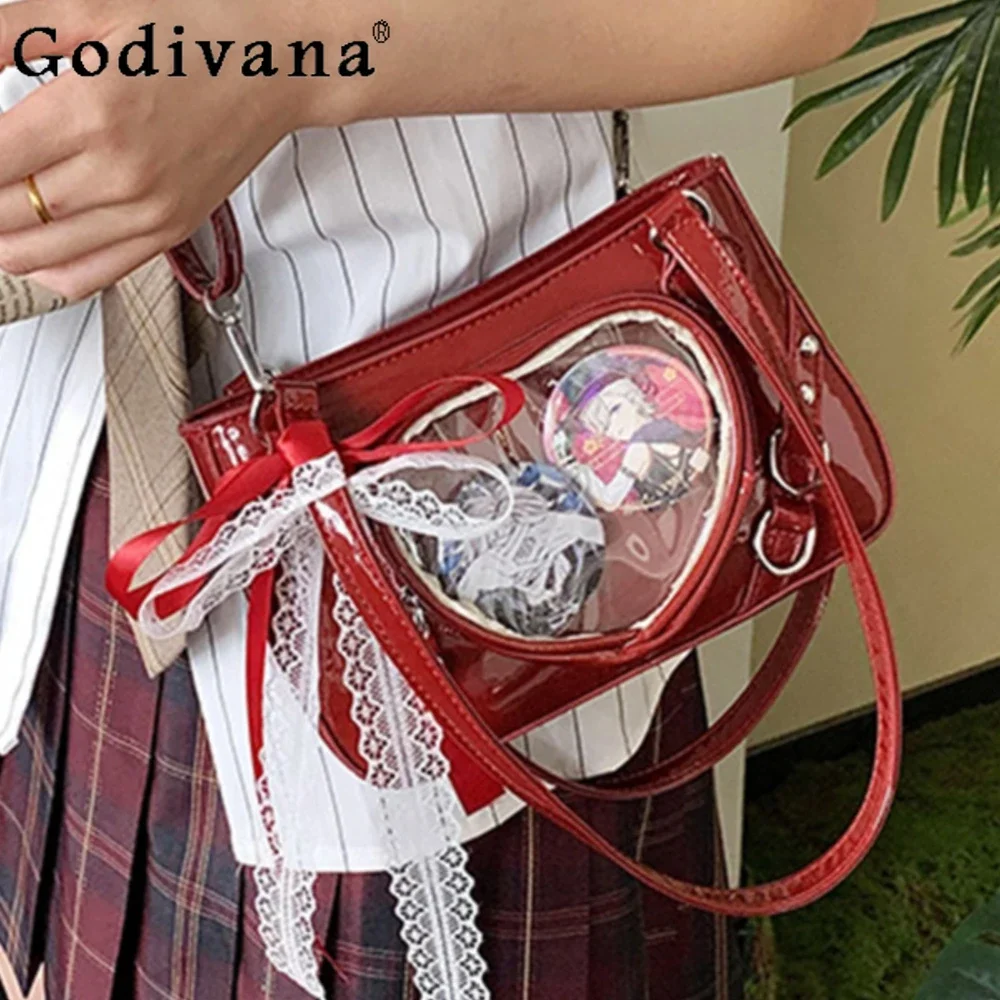 Red Transparent Fashionable Itabag Japanese Summer Shoulder Crossbody Bag Bolso Bow Satchel