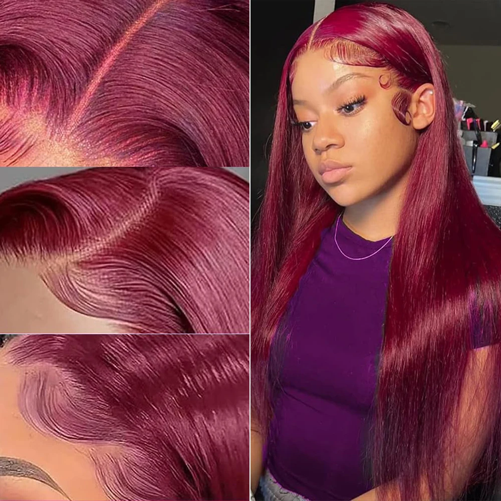 99J الملونة الدانتيل الجبهة خصلات الشعر المستعار الإنسان مستقيم بورجوندي 13x4 13x6 شفاف HD الدانتيل الباروكة الأمامية الأحمر البرازيلي الباروكات للنساء