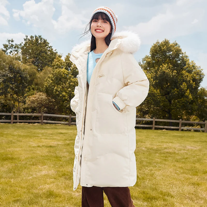 Semir – doudoune longue à capuche avec col en fourrure pour femme, manteau épais et doux, imperméable, coupe ample et douce, nouvelle collection