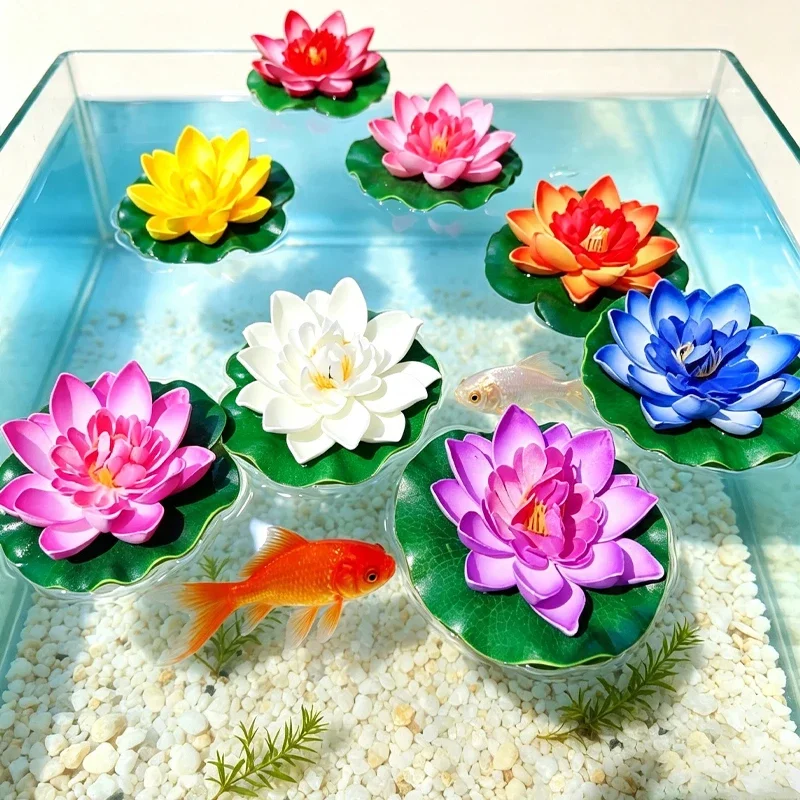 10/18cm Lotus Leaf Fish Tank Play Landscaping Artificial Flower Floating Fake Lotus Plant Lifelike Water for Pond Garden Decor
