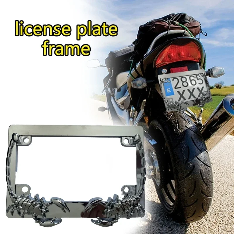 Motorcycle Accent Accessory: Curved License Plate Holder and Frame with Skull for US Universal