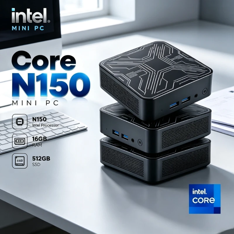 Home Office Mini Host Intel Core N150 Low Power New Mini PC 16GB RAM Large SSD Storage WiFi 6 Bluetooth 5.2 4K HD Output
