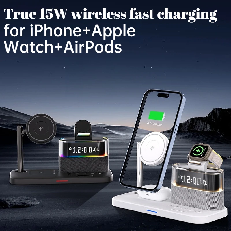 

Быстрая магнитная беспроводная зарядная станция 3-в-1, цифровые часы, совместимые с часами IPhone AirPods, универсальная настольная зарядная док-станция