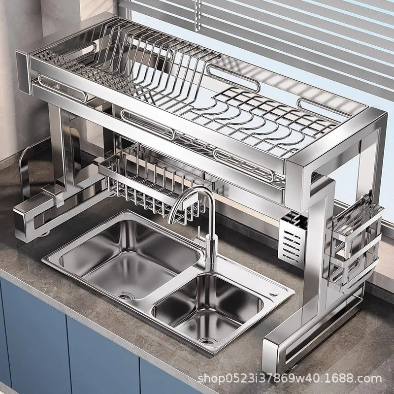 

Stainless Steel Kitchen Sink Shelf Multifunctional Dish Storage on Sink Dish Storage Dish Storage Shelf