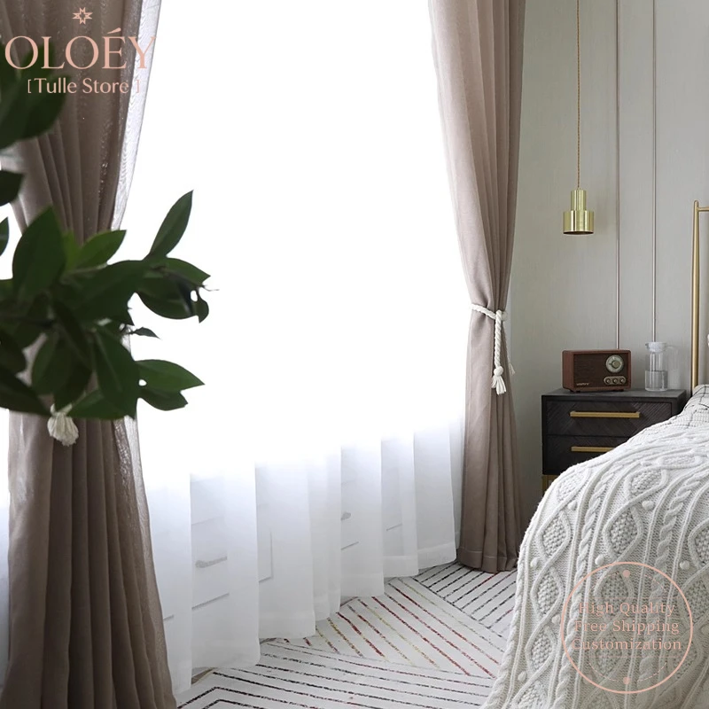 

White Curtains for Living Room Modern Minimalist Semi Transparent Window Drapes Custom Premium Fabric Light Filtering Bedroom
