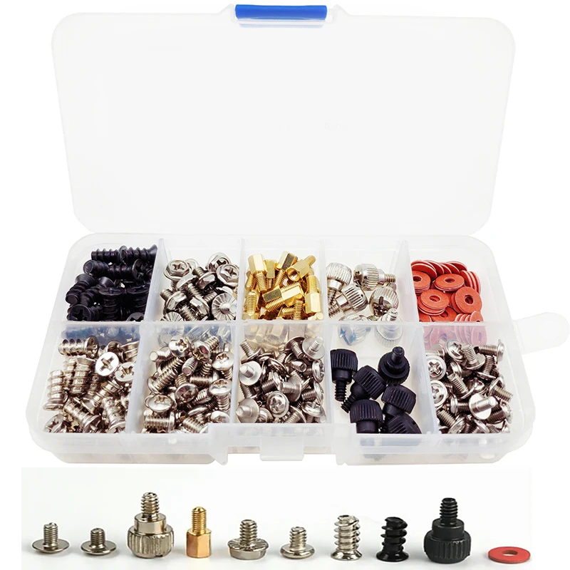 228PCS DIY Motherboard Mount Screw PC Case Fan Screws Hard Drive Red Washers Computer Screw Standoffs Set Accessories Kit