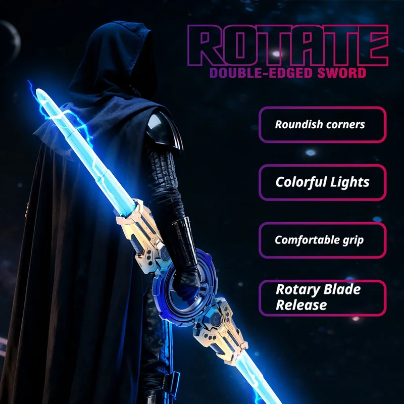 Double-Blade Fire Spin LED Light Sword Toy Telescopic Rotating Bearing Saber with Flashing Light & Sound Effects Gift for Boys