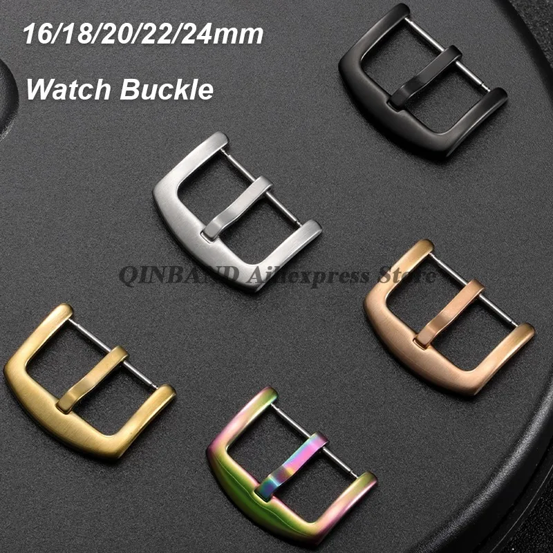16/18/20/22/24mm Brushed Solid Watch Buckle Stainless Steel Strap Buckles Watches Pin Clasp Silver Black Gold Metal Watch Button
