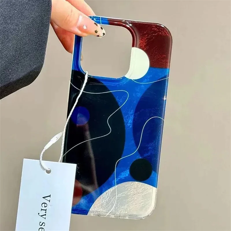 Blue Geometric Mosaic Color Block Pattern Phone Case for IPhone 11 12 13 14 15 16 Pro Max XS XR 7 8 Plus Y2K Shockproof Cover