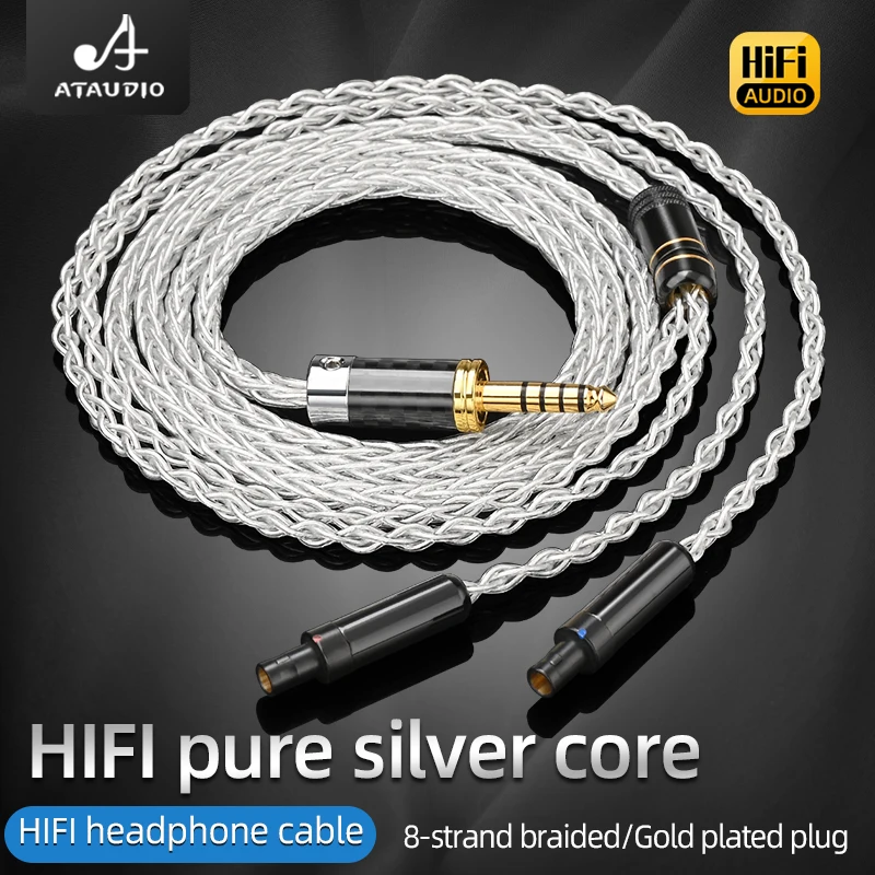 ATAUDIO HiFi Headphone Cable 8-Strand Pure Silver Core with Gold plated Jack Noise-free Earphone Cable for HD800